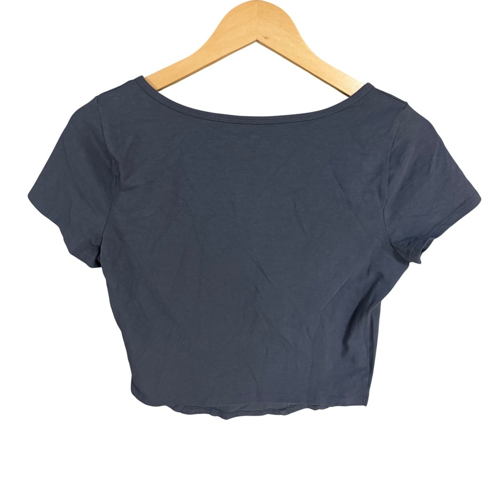 Hollister Must-Have Collection Baby Tee Gray Blue Square Neck Seamed Top Large - Picture 5 of 8